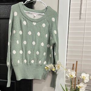 Large LC Lauren Conrad Green and White Polka Dot Sweater